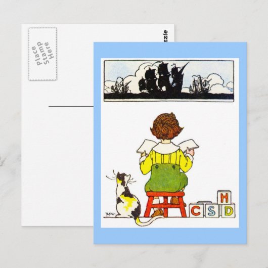Carte Postale Lecture de garçon (Devant / Derrière)