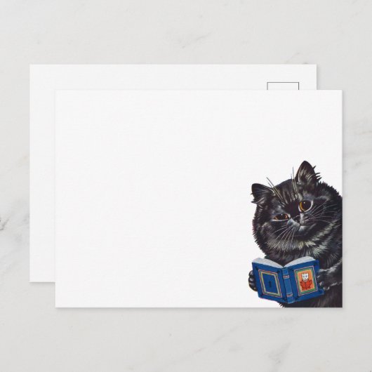 Carte Postale Lecture d'un livre par un chat, Louis Wain (Devant / Derrière)
