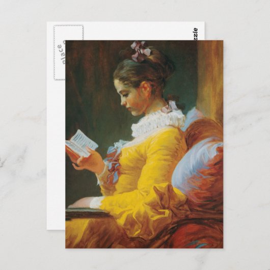 Carte Postale Lecture habillée en jaune (Devant / Derrière)