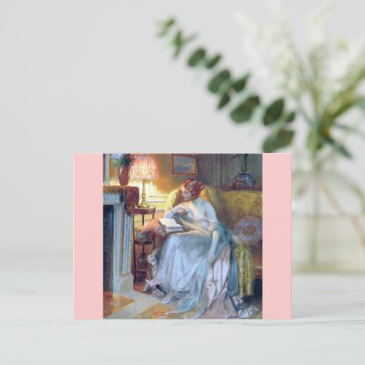 Carte Postale Lecture par la lampe peinture antique (Debout devant)