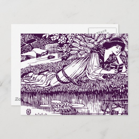 Carte Postale Lecture par un étang (Devant / Derrière)