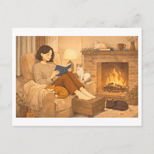 Carte Postale Lecture saisonnière : Hiver (Devant)