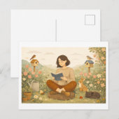 Carte Postale Lecture saisonnière : Printemps (Devant / Derrière)