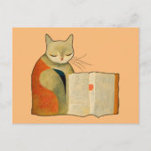 Carte Postale Lecture simple d'un livre par chat (Devant)