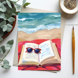 Carte Postale Lecture sur la plage Peinture aquarelle des vagu