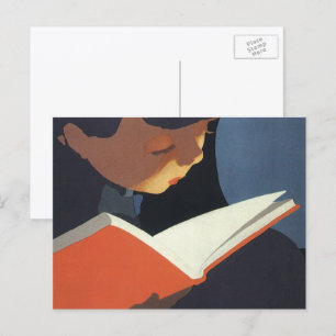 Carte Postale Lecture vintage d'un livre à partir de la biblioth