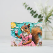 Carte Postale L'écureuil adorable en robe rose (Debout devant)