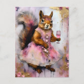 Carte Postale L'écureuil adorable en robe rose avec un verre (Devant)