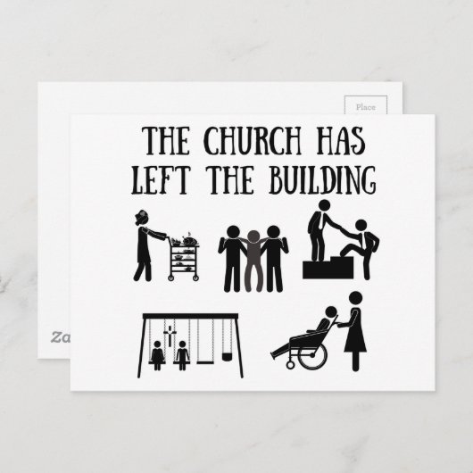 Carte Postale L'Eglise a quitté le bâtiment (Devant / Derrière)
