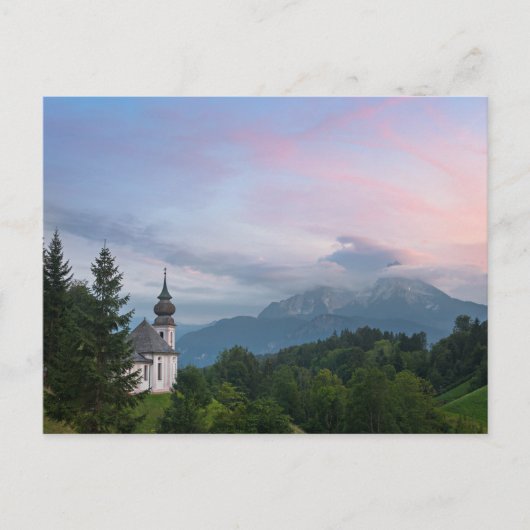 Carte Postale L'église avec les Alpes au coucher du soleil (Devant)