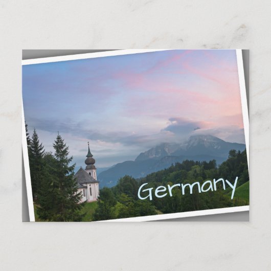 Carte Postale L'église avec les Alpes au coucher du soleil (Devant)