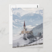 Carte Postale L'église dans un paysage d'hiver alpin (Devant / Derrière)