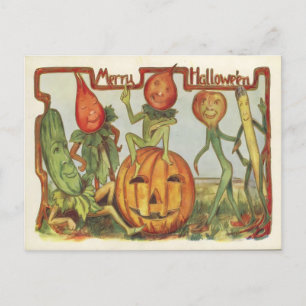 Carte Postale Légumes dansants Halloween Vintage