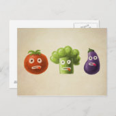 Carte Postale Légumes drôles Brocoli Tomate Aubergine (Devant / Derrière)