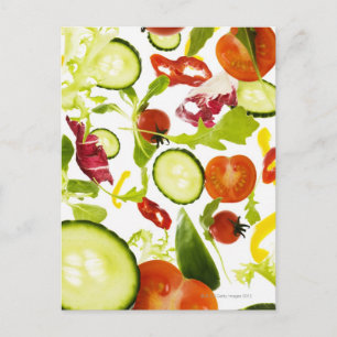 Carte Postale Légumes frais de salade mélangée tomber à la camér