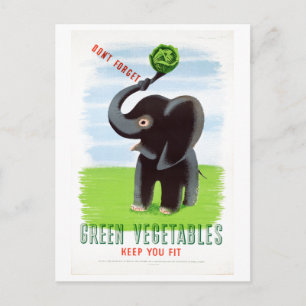 Carte Postale Légumes verts vintages Éléphant sain