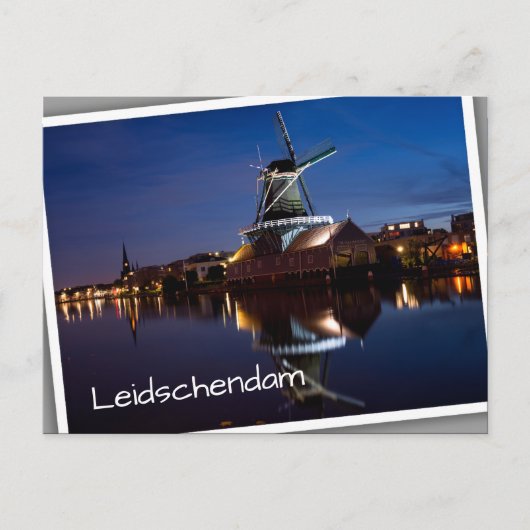 Carte Postale Leidschendam moulin à vent avec réflexion la nuit (Devant)