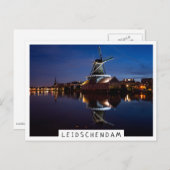 Carte Postale Leidschendam moulin à vent avec réflexion la nuit (Devant / Derrière)