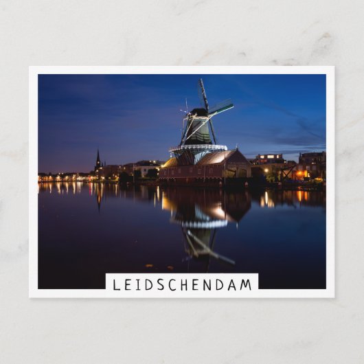 Carte Postale Leidschendam moulin à vent avec réflexion la nuit (Devant)