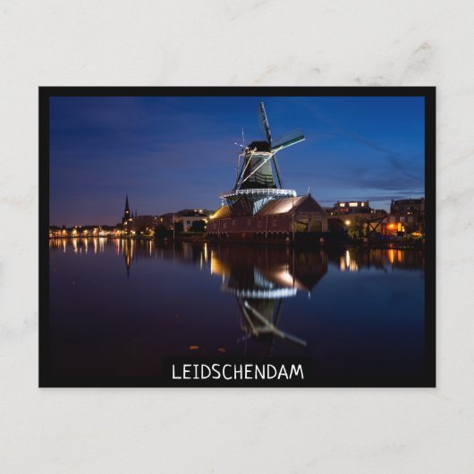 Carte Postale Leidschendam moulin à vent avec réflexion la nuit (Devant)