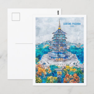 Carte Postale Leifeng Pagoda china Travel Aquarelle Croquis