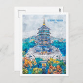 Carte Postale Leifeng Pagoda china Travel Aquarelle Croquis (Devant / Derrière)