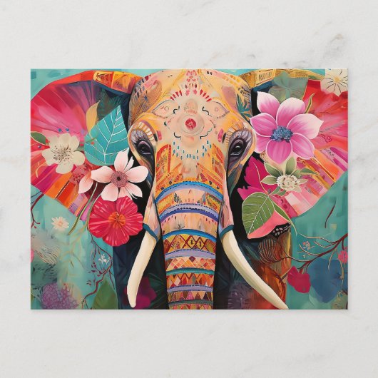 Carte Postale L'Elefant et les fleurs (Devant)