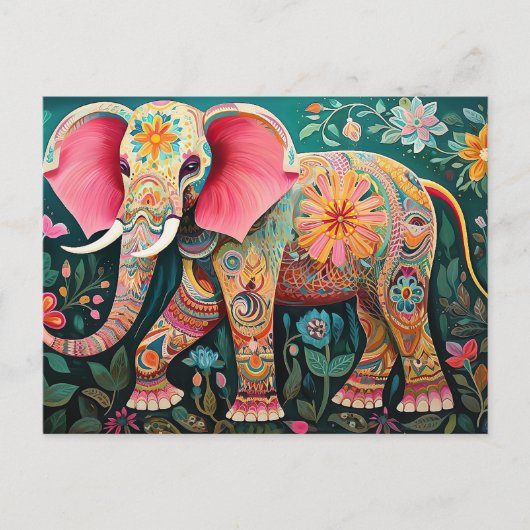 Carte Postale L'Elefant et les fleurs (Devant)