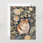 Carte Postale L'élégant Hamster William Morris Inspiré Floral (Devant / Derrière)