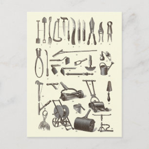 Carte Postale L'élégant jardinier - Outils Jardin Antique