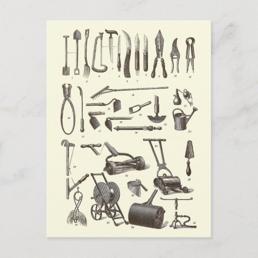 Carte Postale L'élégant jardinier - Outils Jardin Antique (Devant)