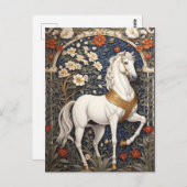 Carte Postale L'Élégant William Morris Inspiré Cheval Blanc (Devant / Derrière)