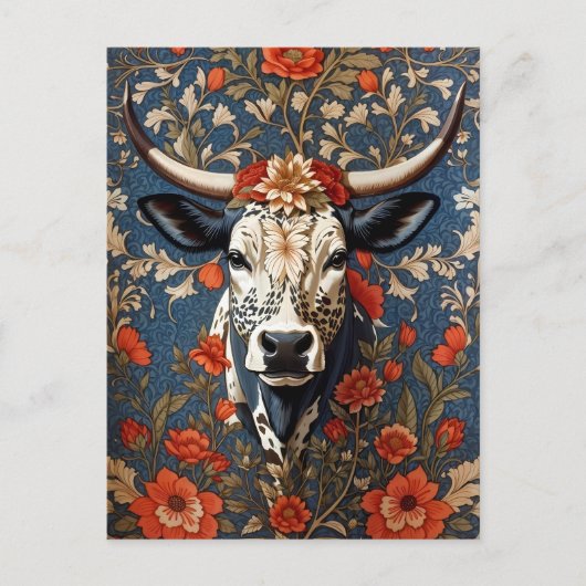 Carte Postale L'Élégante Vache Nguni William Morris Inspiré (Devant)
