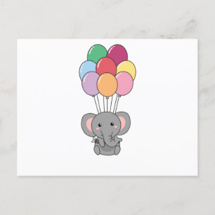 Carte Postale L'éléphant s'envole avec des ballons colorés