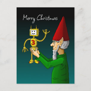 Carte Postale L'elfe de Noël avec le robot qui agite