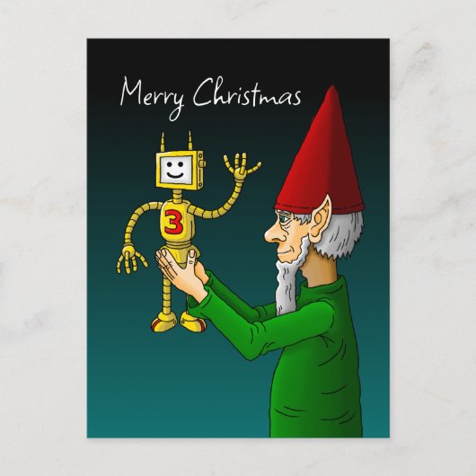 Carte Postale L'elfe de Noël avec le robot qui agite (Devant)