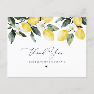 Carte Postale lemon floral merci bridesmaid card
