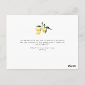 Carte Postale lemon floral merci bridesmaid card (Dos)