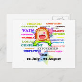 Carte Postale Leo, Lion, signe zodiaque Cadeaux d'astrologie per (Devant / Derrière)