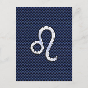Carte Postale Léo Zodiac Sign on Navy Blue Carbon Fiber Print