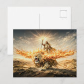 Carte Postale Leo Zodiac with Warrior Riding a Fiery Winged Lion (Devant / Derrière)