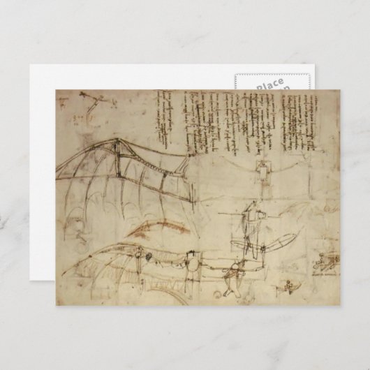 Carte Postale Léonard de Vinci - Conception pour une machine vol (Devant / Derrière)