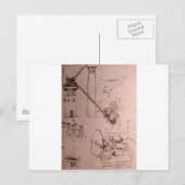 Carte Postale Léonard de Vinci, dessins de machines (Devant / Derrière)