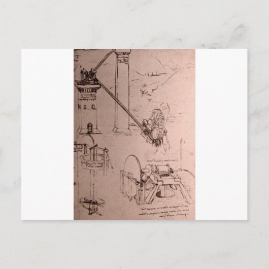 Carte Postale Léonard de Vinci, dessins de machines (Devant)