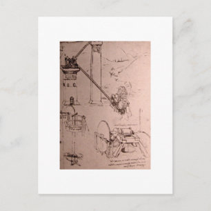 Carte Postale Léonard de Vinci, dessins de machines