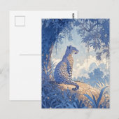 Carte Postale Léopard assis dans une forêt à l'aquarelle indigo (Devant / Derrière)
