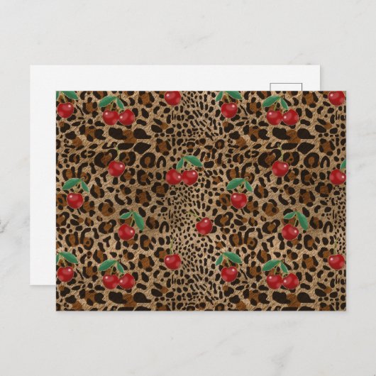 Carte Postale Leopard Cheetah Animal Print Red Cherry Pattern (Devant / Derrière)