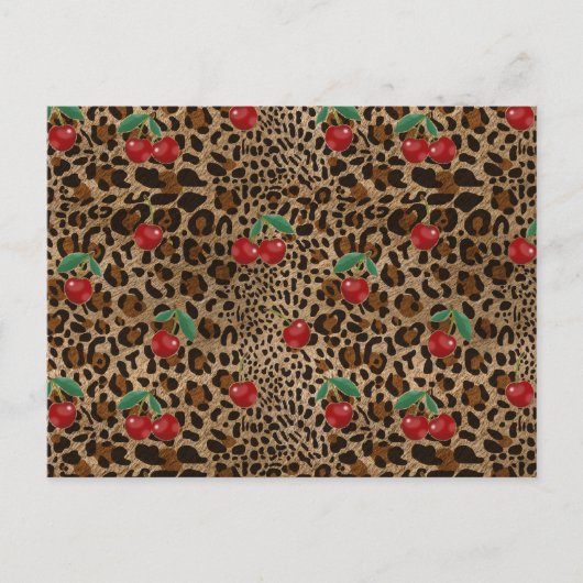 Carte Postale Leopard Cheetah Animal Print Red Cherry Pattern (Devant)