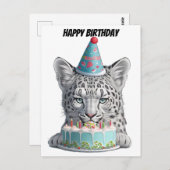 Carte Postale Léopard des neiges avec chapeau d'anniversaire (Devant / Derrière)