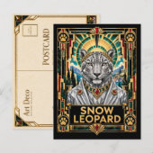 Carte Postale Léopard des neiges, faune Art Déco (Devant / Derrière)